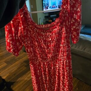 Red Floral Smocked Dress